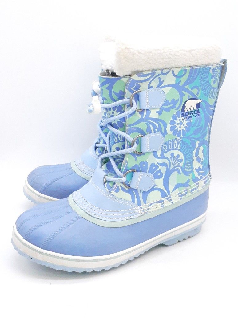 SOREL Girls 'Yoot Pac' Blue Floral Snow Boot US 7Y