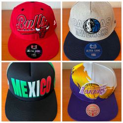 Chicago Bulls, Dallas Mavericks, Mexico & Lakers hats. $30 each