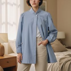 Vintage Powder Blue Funnel Neck Trench Coat Size L  