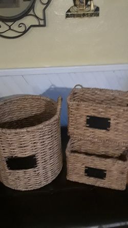 Wicker set laundry and mail wicker holder set