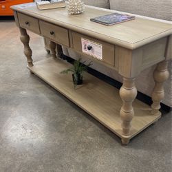 Console Table / Sofa Table - Beige Wood 3 Drawers Bottom Shelf