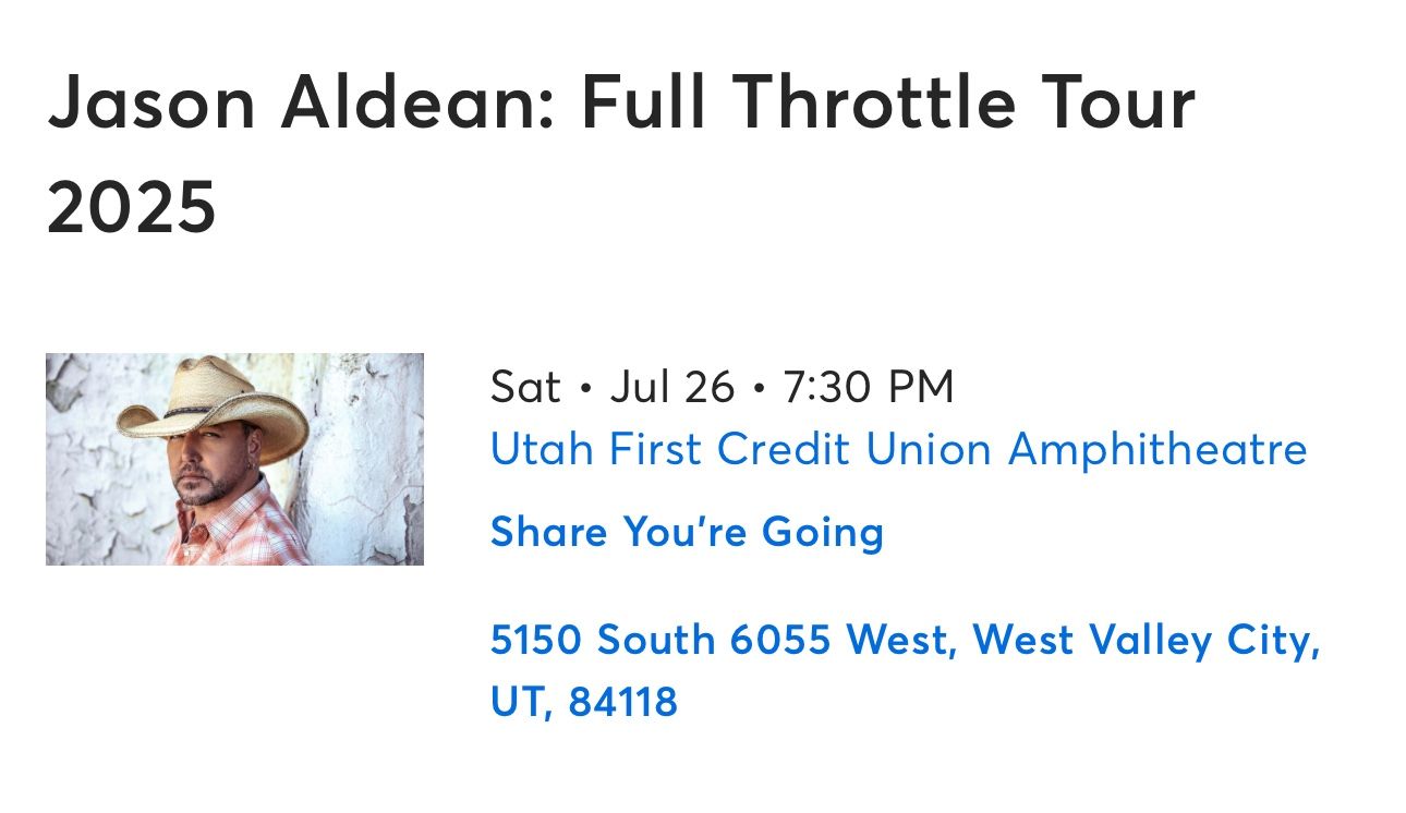 (2) Jason Aldean Concert Tickets- Salt Lake City (Jul 26, 2025)