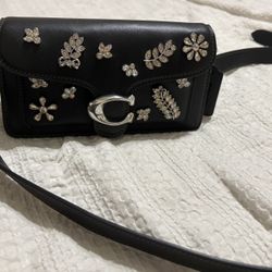 Coach Crystal Embellished Black Leather Tabby Shoulder Bag