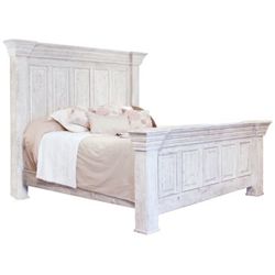 White Distressed Wood Panel Bed Frame