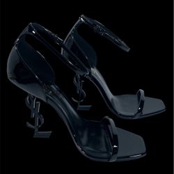 Ysl SAINT LAURENT Black Opyum YSL Ankle Strap Leather Sandals Size