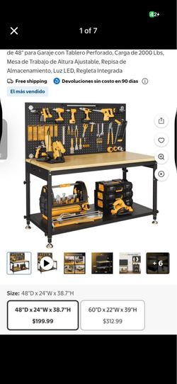 CAMMOO 48-Inch Heavy-Duty Multifunction Workbench for Garage with Pegboard, 2,000 lb Load Capacity,