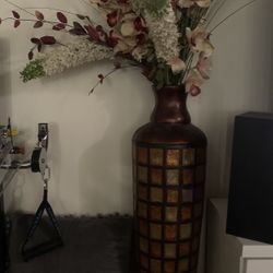 African Checkered Terracotta Floor Vase