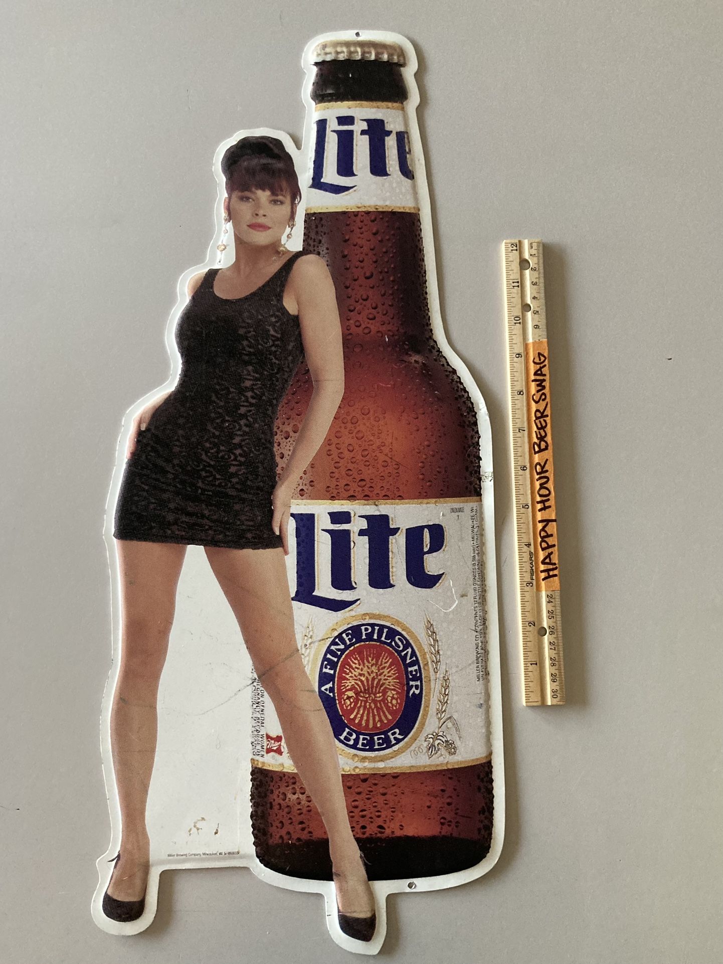 Vintage Rare Miller Lite Model Girl Metal Beer Bar Tin Sign Tacker