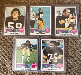 Pittsburgh Steelers 1975 card lot. Swann, Blount and Bleier rookies w/ Mean Joe and Ham.