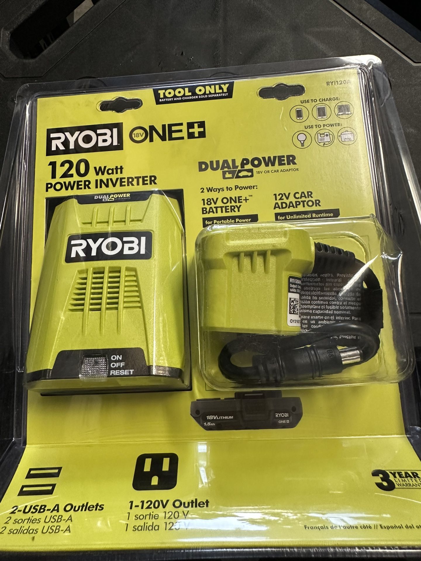 Ryobi automotive power inverter with dual USB port - $45