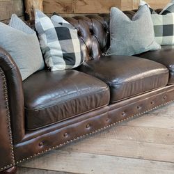 Abbyson Living Genuine Leather Tufted Sofa – Classic Chesterfield Style