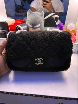 Chanel Mini Shearling Flap Bag Black Lambskin Brushed Gold Hardware