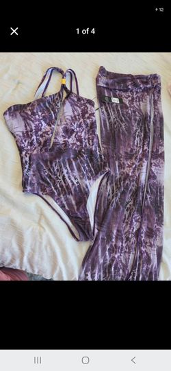 Purple Floral One-Piece Swimsuit and Cover-Up Set