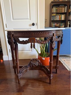 Carved Wood Marble Top hallway table