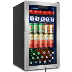 17.51 in. Single Zone Freestanding 126-Cans Stainless Steel Beverage Cooler in Silver