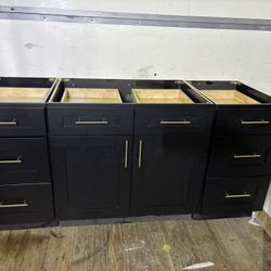 3 Pieces Black Shaker Kitchen Cabinets 