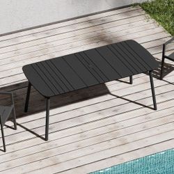 92.9 in. Aluminum Black Rectangular Round Corner Outdoor Patio Dining Table with Umbrella Hole