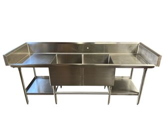 90” stainless steel 16ga heavy duty prep wash culinary sink 2 compartment basins 14”” deep