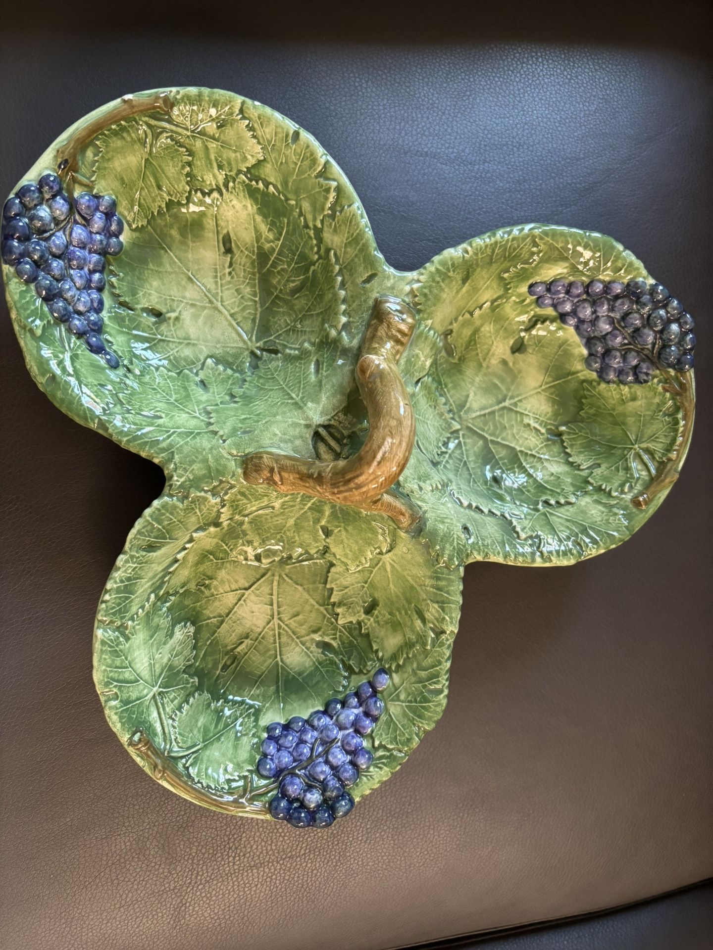 Vintage Del Veneto Grapes Vines Ceramic 3 Compartimento Dish - Italy