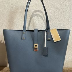 Michael Kors Karson Denim Sturdy Leather Large Carryall Tote Bag 