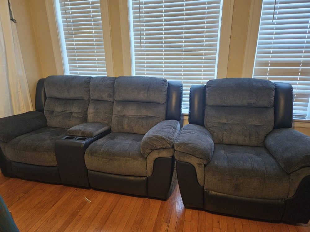 Grey 3 Couch Set (Loveseat,lazyboy, 3seat)