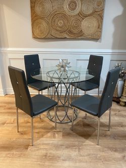 Modern Tempered Glass Five Piece Dining Set ~glam ~ chic