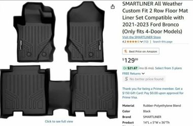 Ford Bronco 2021-2023 All Weather Custom Fit 2 Row Floor Mats