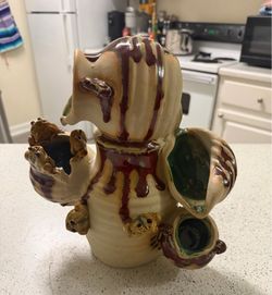 Vintage ceramic Majolica Frog Fountain 11in