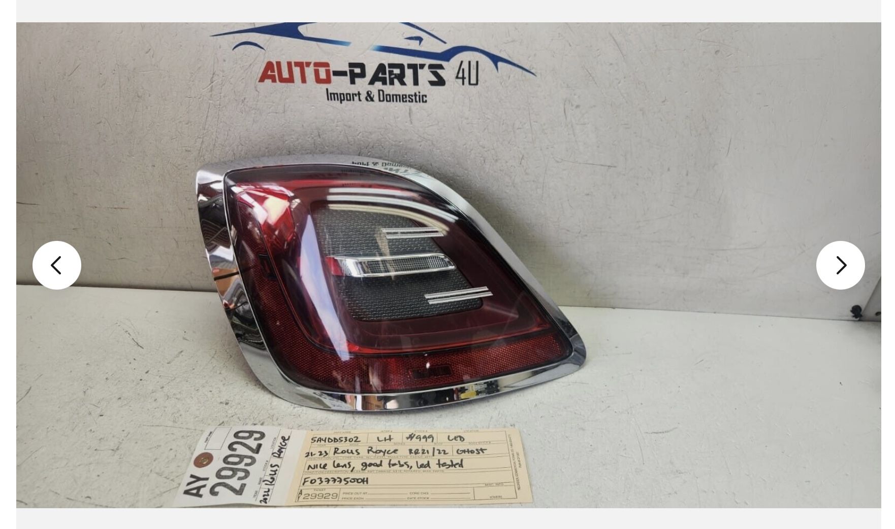 2021 - 2022 - 2023 ROLLS ROYCE GHOST LEFT DRIVER LED TAIL LIGHT OEM AY29929