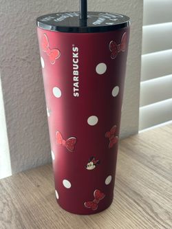 Starbucks Minnie Mouse Red Polka Dot Stainless Steel Tumbler with Straw 24 oz