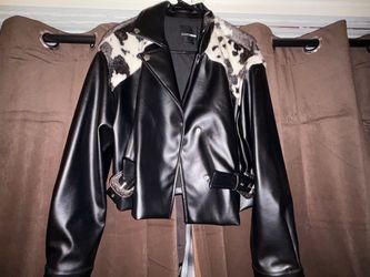Faux leather cow print jacket
