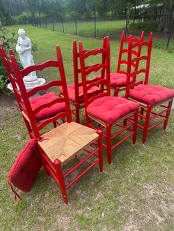 Red Ladder-Back Rush Seat Dining Chairs Set of 6