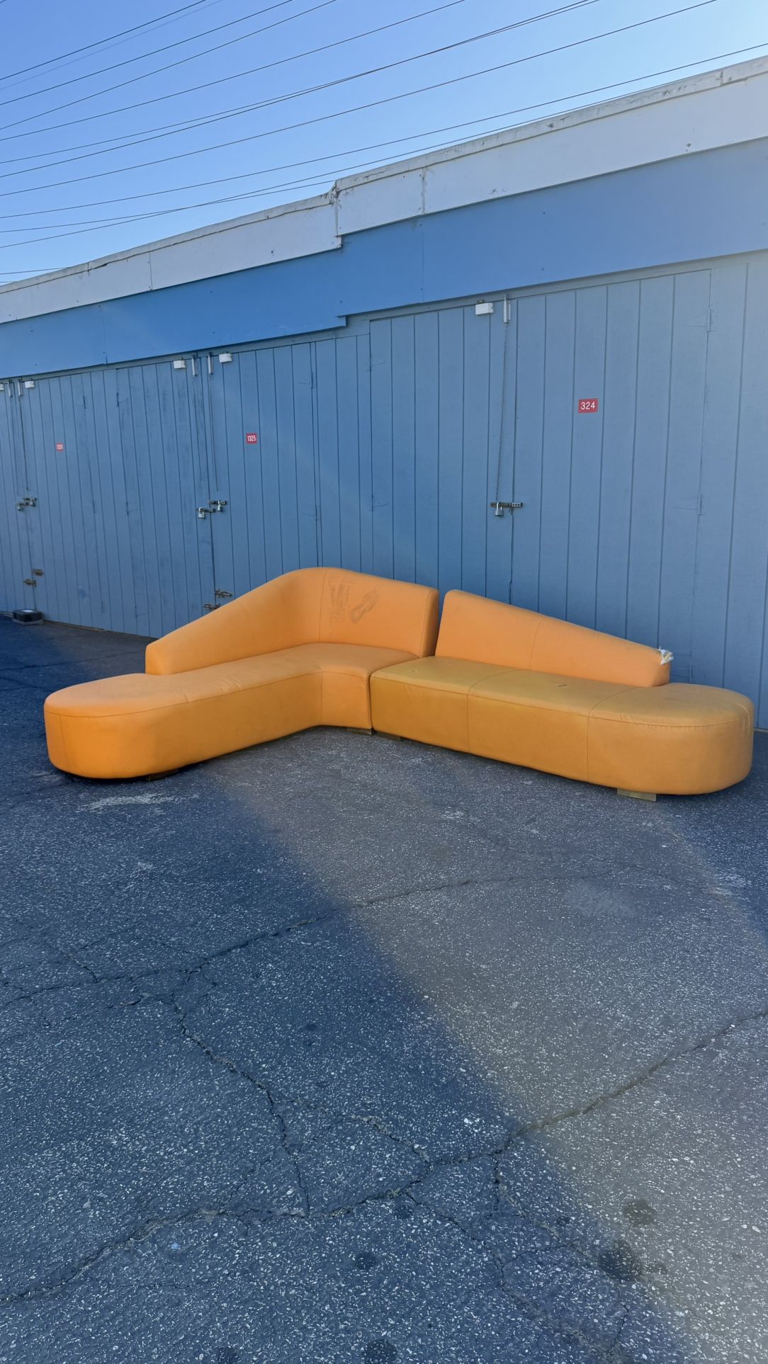 Orange L-shaped Corner Sofa Faux Leather