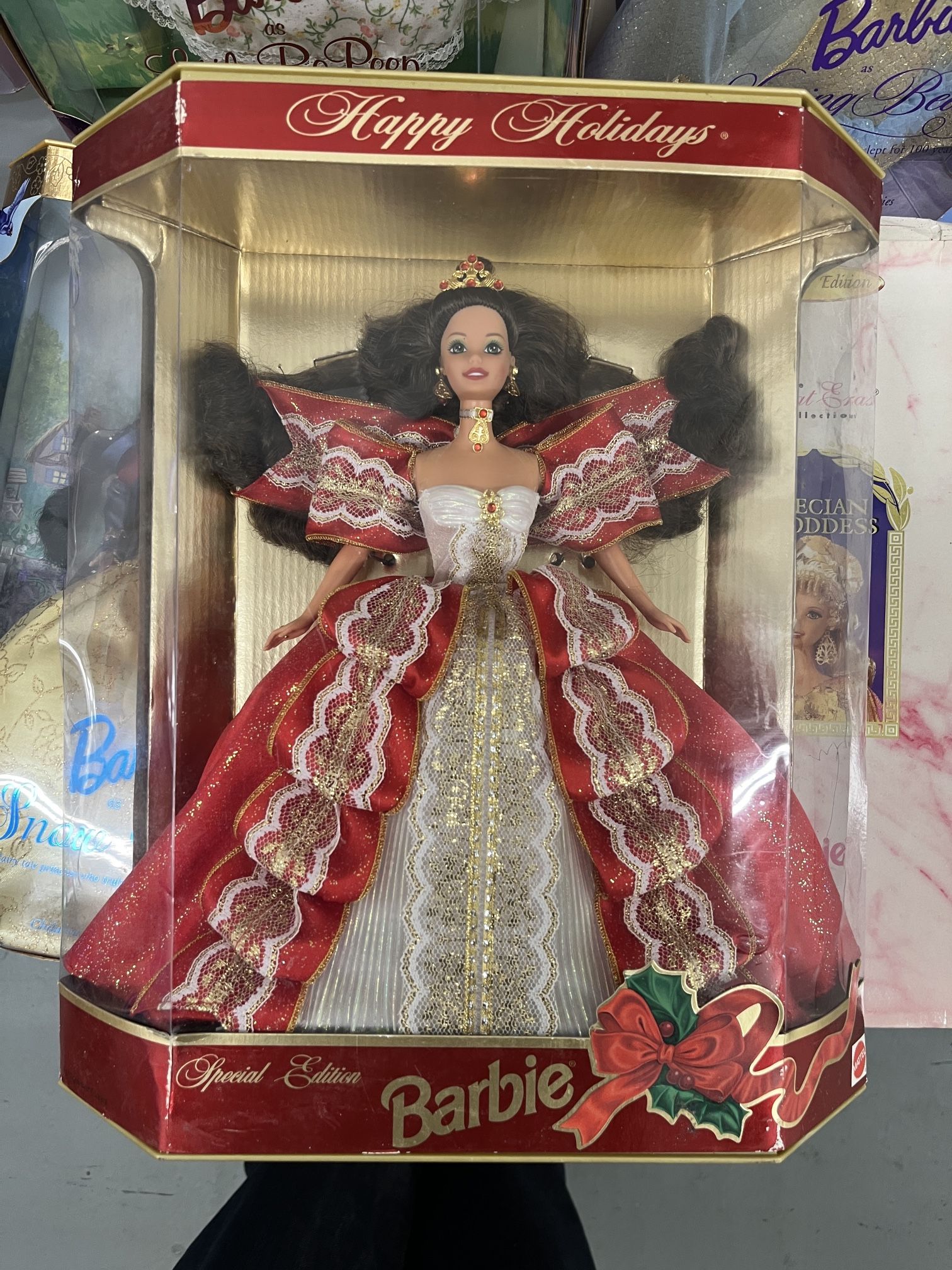 RARE 1997 MISPRINT Green Eyes Holiday Barbie HAPPY HOLIDAYS Special Edition