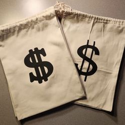 2 Canvas Style Money Drawstring Bags