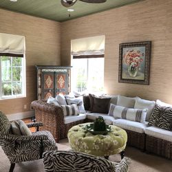 38” Round Custom Upholstered Ottoman For Sale