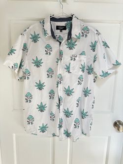 Eighty Eight Brand White Weed / Smiling Mushrooms All-Over Print Shirt Size XL