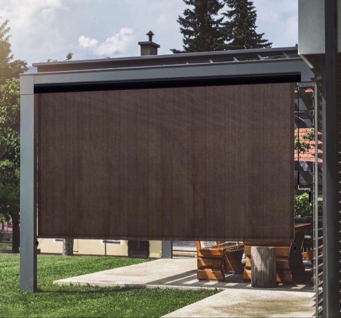 VICLLAX Premium Outdoor Roller Shade, 95% Patio Cordless Blinds with Weather Resistant Valance 6x8FT,Chocolate