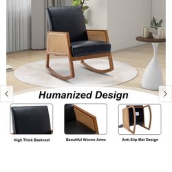 NEW PU Leather Rocker Chair Comfortable Accent Chairs for Livingroom Chair with Solid Wood Base Frame Armchair