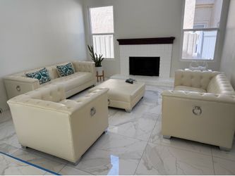 Cream Leather Tufted living room set