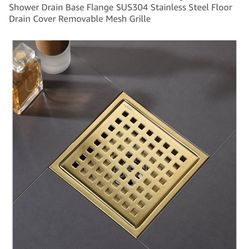 6 Inch Shower Drain Brushed Gold with Adjustable Shower Drain Base