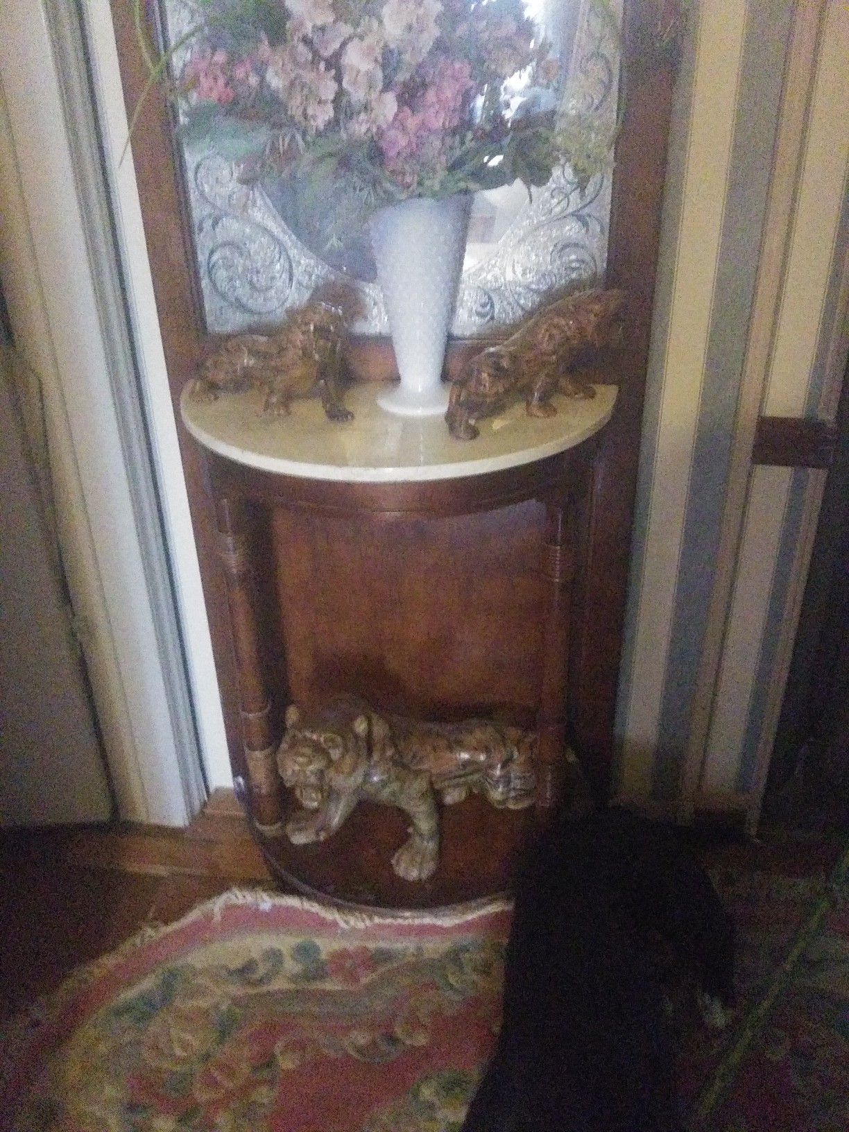 Over hundred years old solid orange and black hand curved marble tigers set of 3