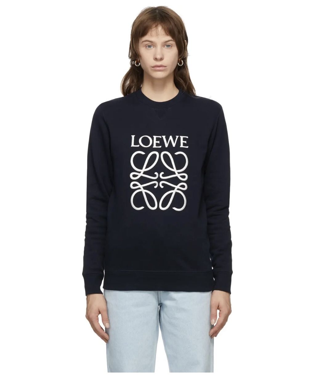 LOEWE EMBROIDERED ANAGRAM LOGO NAVY SWEATSHIRT SIZE S