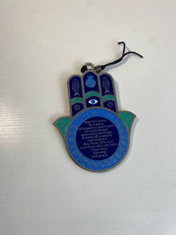 Blue Enamel Good Luck Hamsa Hand Home Blessing Wall Hanging Decor Evil Eye