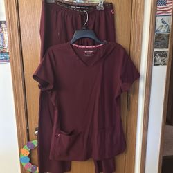 HeartSoul Burgundy Scrub Top & Bottom Set