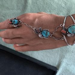 Sterling Turquoise/Coral Slave Bracelet