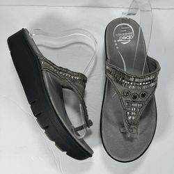 Abeo B.I.O. System Mystic Wedge Beaded Comfort Sandals Pewter Women’s Size 11