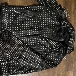 Unbranded European Real Leather Studded/Spiked Moto Jacket 