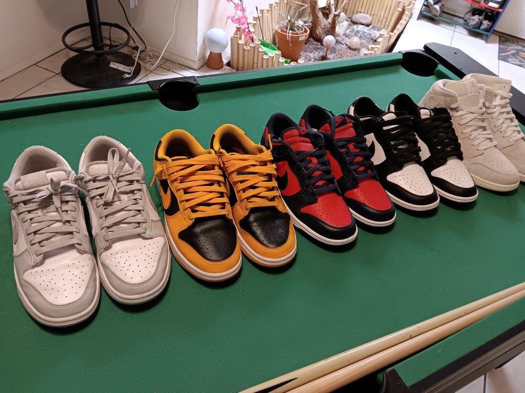 5 Pairs Nike Dunks And 1 Jordan Size 10-10.5