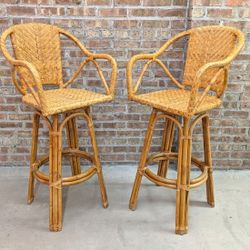 Vintage Rattan Swivel Bar Chairs Stools 